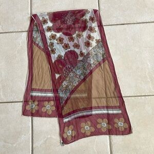 Burmel vintage sheer floral brown and burgundy scarf